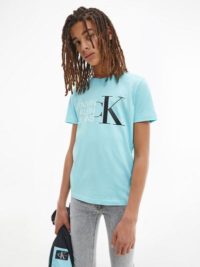 Calvin Klein Ruhák HU706150 | Calvin Klein Organic Cotton Logo Fiu Póló Világos Kék